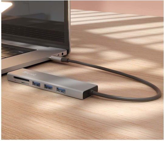 Trust Halyx USB-Hub mit 3 Anschlüssen USB 3.0 und USB-C Verbindung Graue