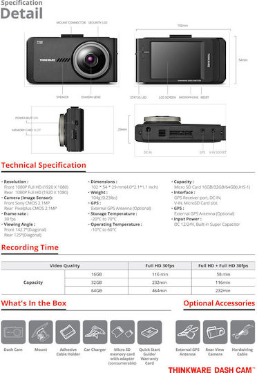 Thinkware Dash Cam X700 Autokamera DVR