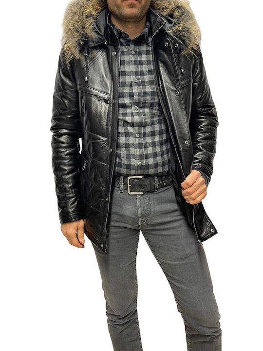 MARKOS LEATHER Men's Winter Leather Jacket Black