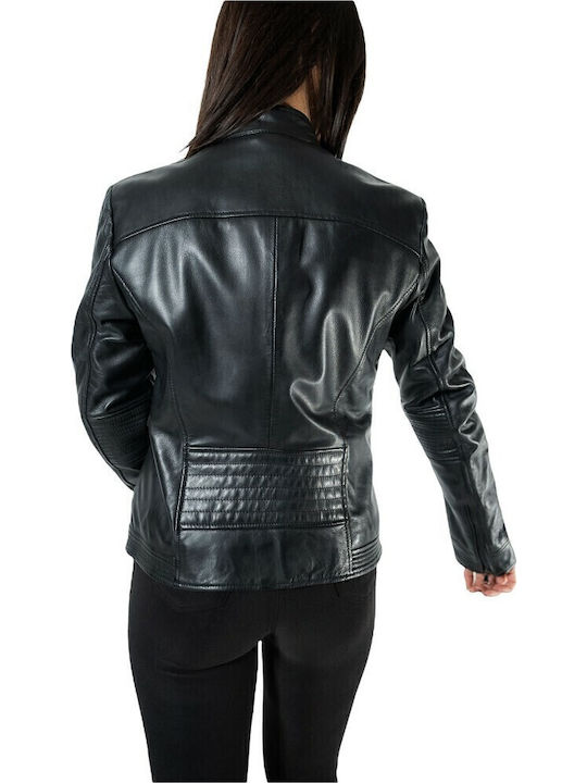 Δερμάτινο Γυναικείο Biker Jacket Μαύρο