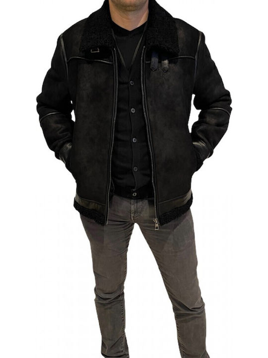 Mouton Leather Winter Jacket Black
