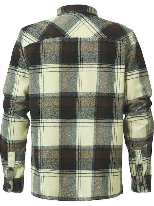Μακρυμάνικo Βαμβακερό Overshirt σε Κανονική Γραμμή Καρό Καφέ