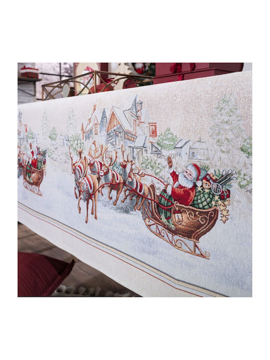 Teoran Christmas Tablecloth Fabric Beige L180xW140cm.