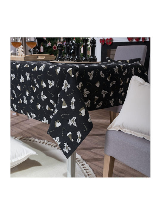 Teoran Christmas Tablecloth Fabric Black L180xW135cm.