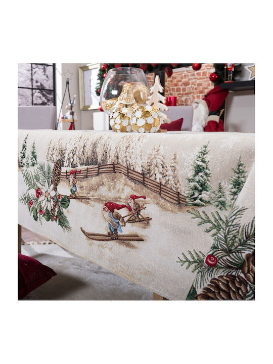 Teoran Weihnachtlich Tischtuch Stoff Beige L220xB140cm.