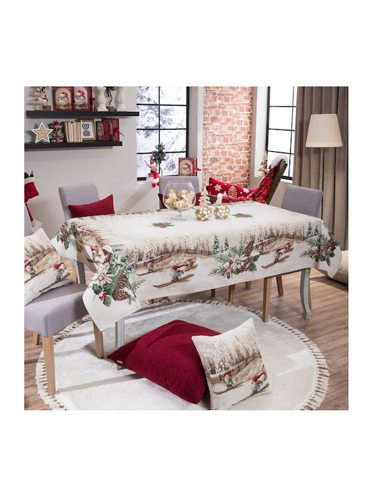 Teoran Weihnachtlich Tischtuch Stoff Beige L220xB140cm.
