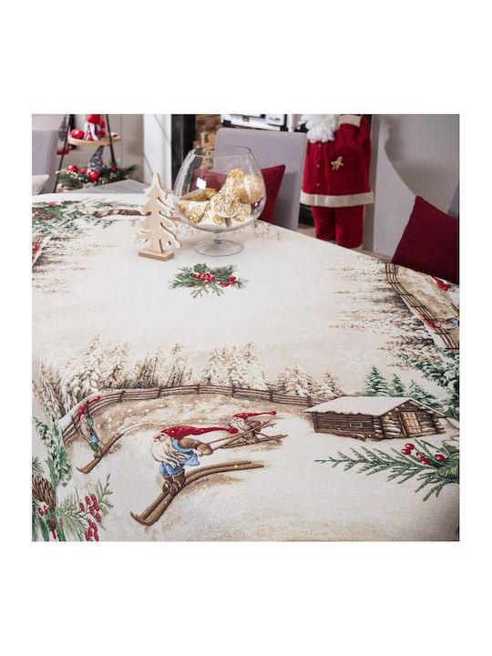 Teoran Weihnachtlich Tischtuch Stoff Beige L220xB140cm.