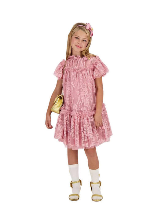 Vida Rochie pentru Copii Mâneca scurta Din tul Tea Rose