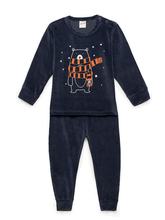 Minerva Set Top & Bottom Kids Winter Velvet Pyjamas Blue