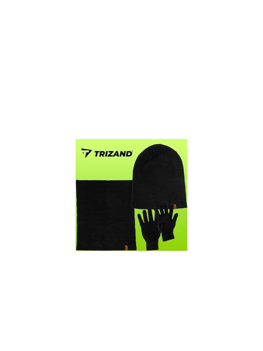 Trizand Unisex Set mit Beanie Gestrickt in Schwarz Farbe
