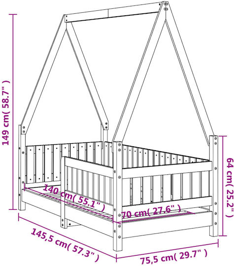 Kinderbett Einzeln Beige für Matratze 70x140cm