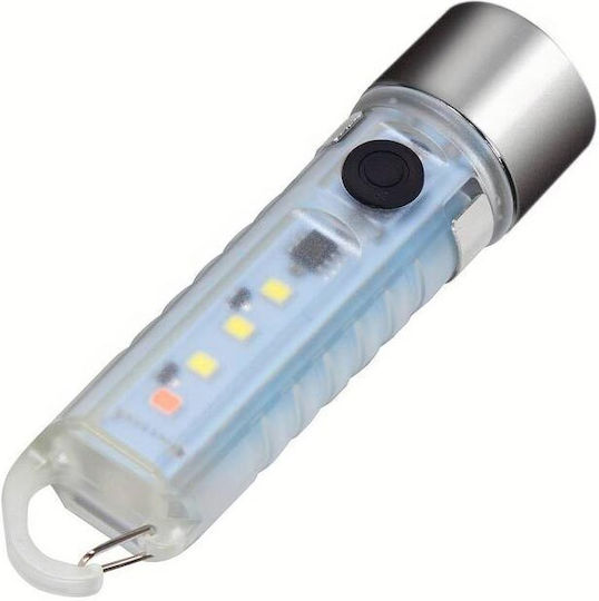 Rechargeable Keychain Flashlight LED IPX4 with Maximum Brightness 400lm Silver