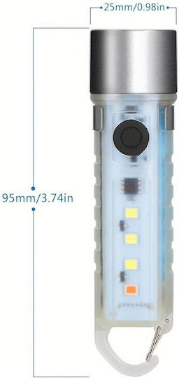 Rechargeable Keychain Flashlight LED IPX4 with Maximum Brightness 400lm Silver