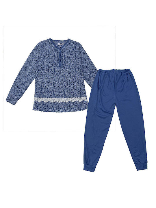 Ustyle Winter Women's Pyjama Set Cotton Blue