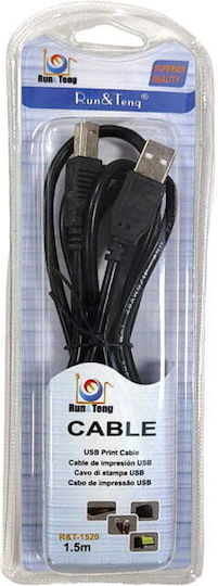 Run & Teng USB 2.0 Cable USB-A male - USB-B male Μαύρο 1.5m 82020