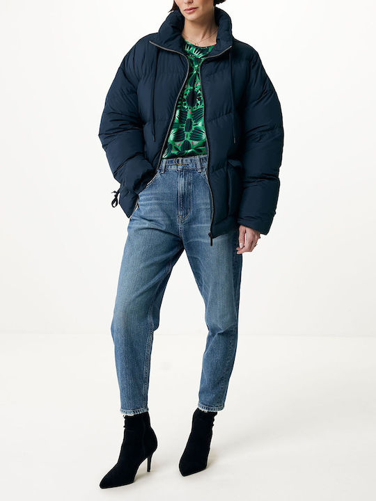 Κοντό Γυναικείο Puffer Μπουφάν για Χειμώνα Navy Μπλε