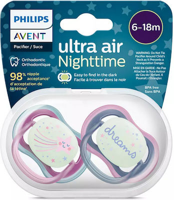 Philips Schnuller Silikon Air Träume/Stern Pink/Purple Nacht für 6-18 Monate 2Stück