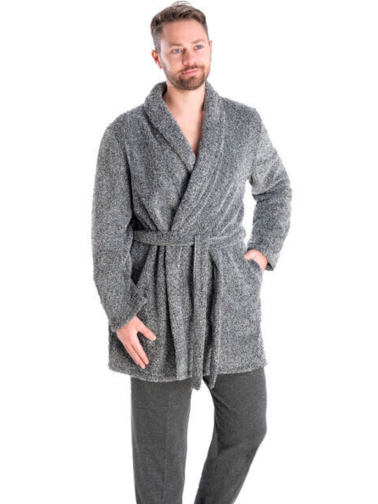 Relax Anatomic Χειμερινή Ανδρική Ρόμπα Fleece Γκρι