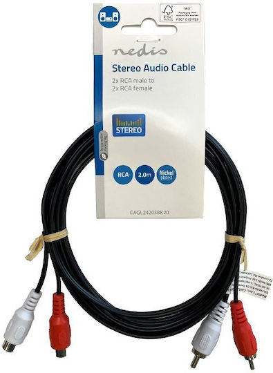 Nedis Cablu 2x RCA male - 2x RCA male 2m CAGL24205BK20