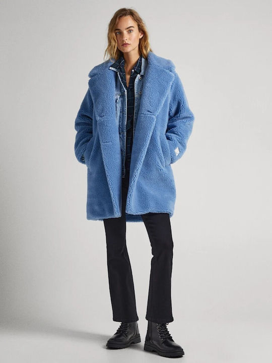 Damen Hellblau Mantel mit Knöpfen