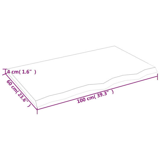 vidaXL Countertop without Sink L100xW60xH4cm Raw solid wood