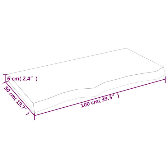 vidaXL Countertop without Sink L100xW50xH6cm Raw solid wood
