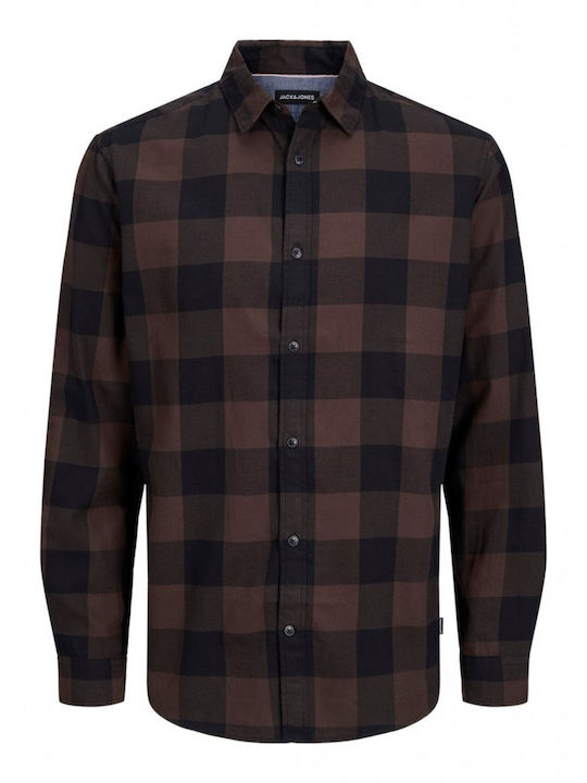 Jack & Jones Men's Shirt Long Sleeve Checked Brown