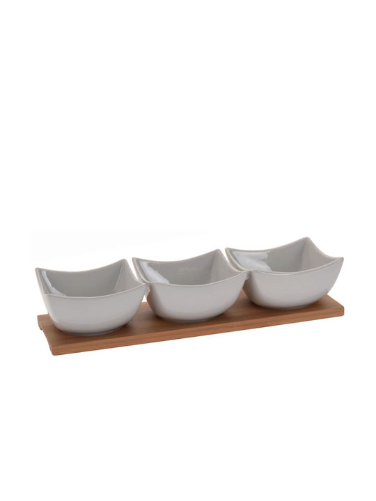 Porcelain Dessert Divided Serving Tray with 3 Slots White 30x10x6cm 3pcs