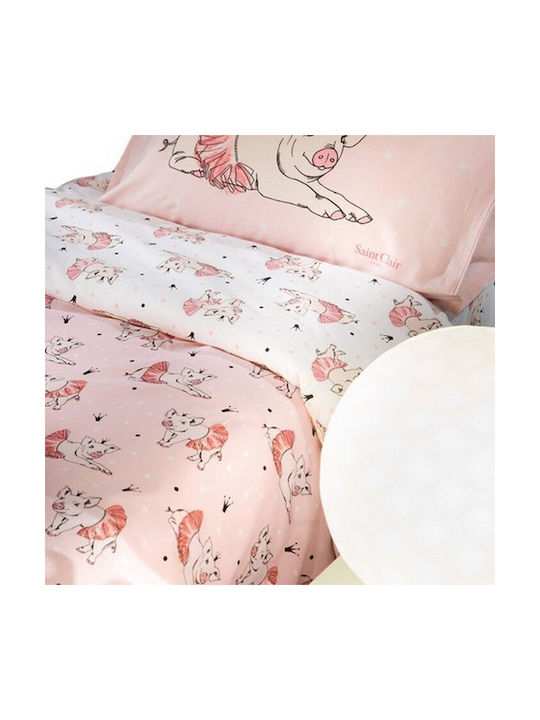Saint Clair Piggy Kids Duvet Cover Single Cotton Pink 160x220cm