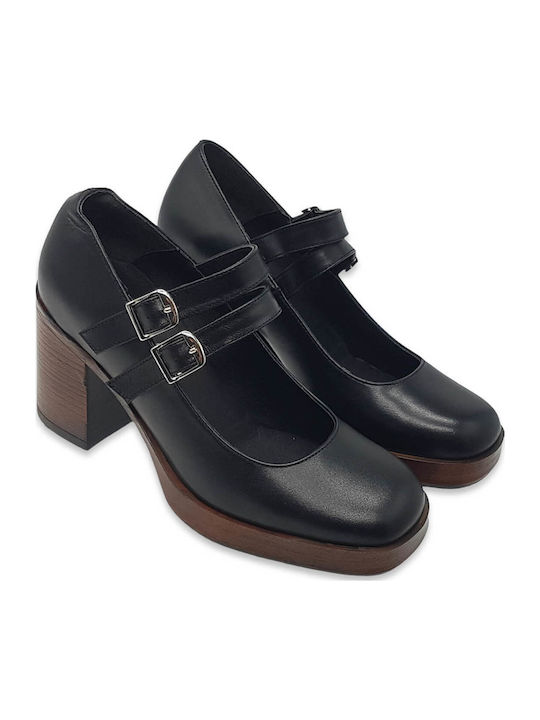 Leder Pumps mit Riemchen & hoher Absatz Schwarz