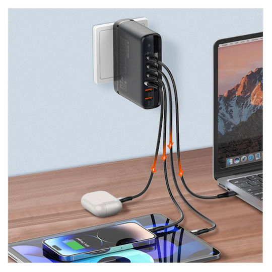 Ldnio Mobile Phone Charger Without Cable GaN With 3 USB-A Ports And 3 USB-C Ports 140W Power Delivery / Quick Charge 3.0 Black (A6140)