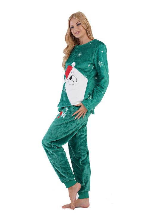 Vienetta Secret Winter Damen Pyjama-Set Grün