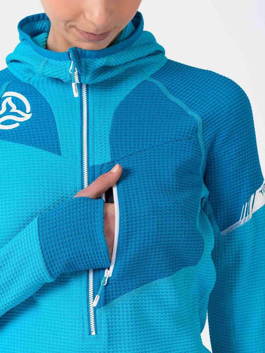 Women's Fleece Blouse Long Sleeve with Hood Light Blue