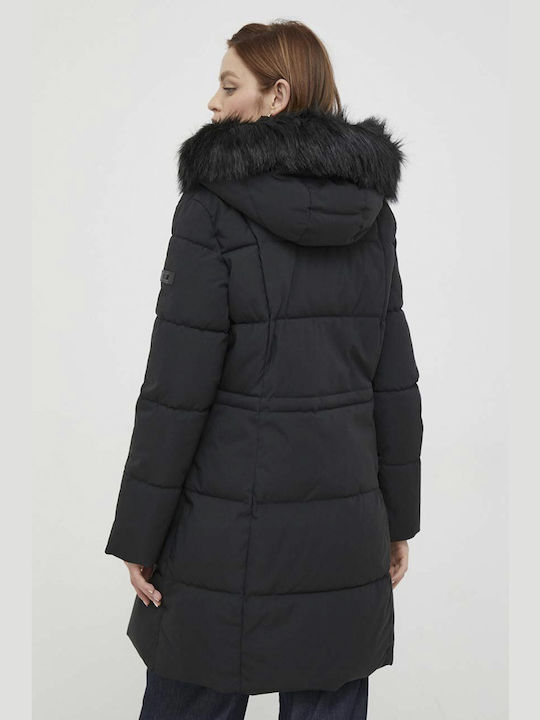 Kurz Damen Puffer Jacke für Winter Schwarz