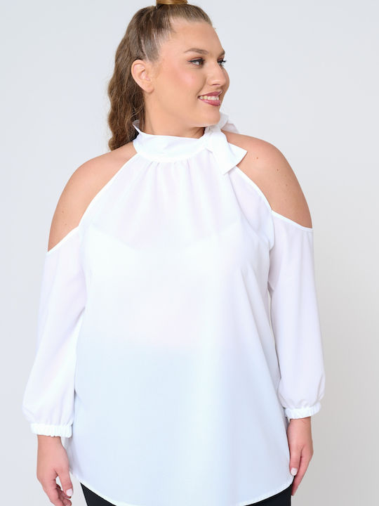 Jucita Γυναικεία Μπλούζα Off-Shoulder Μακρυμάνικη Λευκή