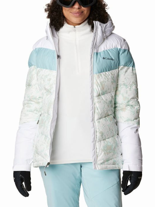 Columbia Women's Long Puffer Jacket for Winter with Hood White