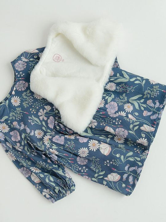 Children's Dress Long Sleeve Set with Coat Blue
