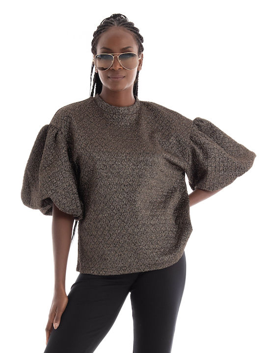 Selected Women's Blouse with 3/4 Sleeve Brown