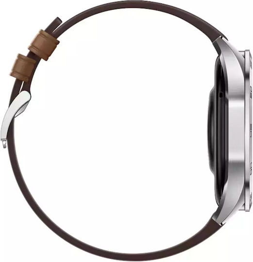 Huawei Watch GT 4 Stainless Steel 46mm Waterproof with Heart Rate Monitor (Brown Leather Strap)
