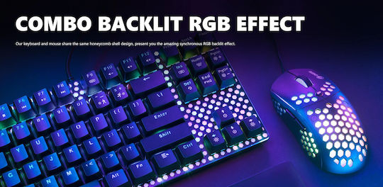 Marvo CM373 Σετ Gaming Μηχανικό Πληκτρολόγιο Tenkeyless με Custom Red διακόπτες και RGB φωτισμό & Ποντίκι (Αγγλικό US)