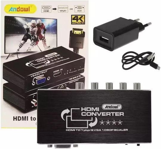 Andowl Q-HD420 Konverter HDMI weiblich zu RCA / VGA weiblich Schwarz 1Stück