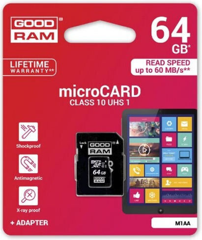 GoodRAM M1AA microSDXC 64GB U1 UHS-I 60MB/s с адаптер