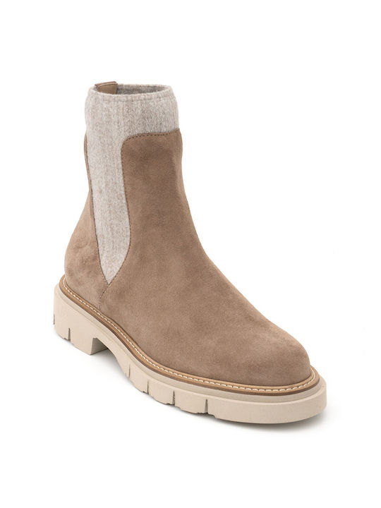 Perlapura Wildleder Damen Chelsea Stiefeletten Beige