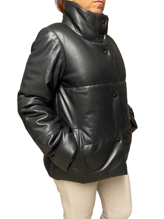 MARKOS LEATHER Women's Short Lifestyle Leather Jacket for Winter Black