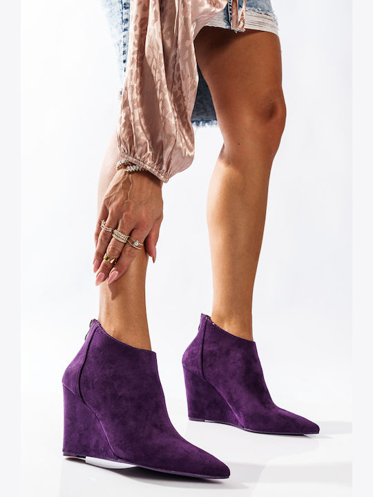 Ligglo Suede Women's Ankle Boots Platform Purple