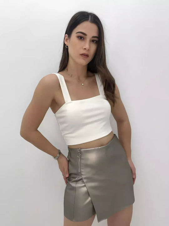 Δερμάτινη Mini Φούστα Γκρι
