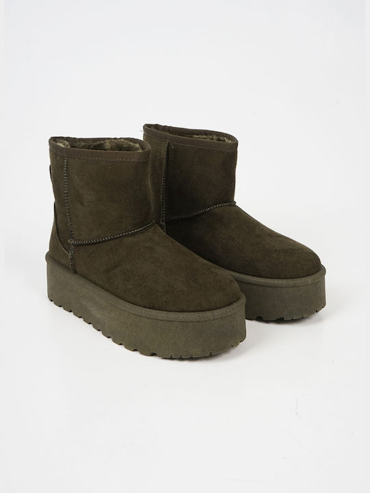 Piazza Shoes Suede Women's Ankle Boots with Fur Khaki