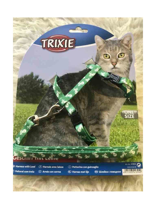 Trixie Cat Harness with Guide Green 10mm x 27 - 46cm