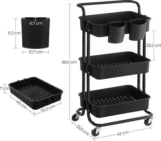 Songmics Metallic Kitchen Trolley 3 Tiers Black 41.6x33.5x86.3cm
