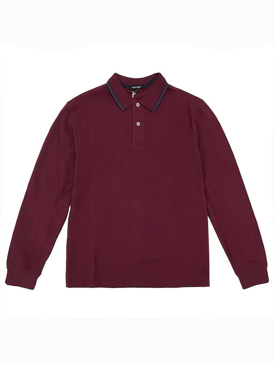 Ustyle Bluza Bărbătească cu Mânecă Lungă Polo Burgundy